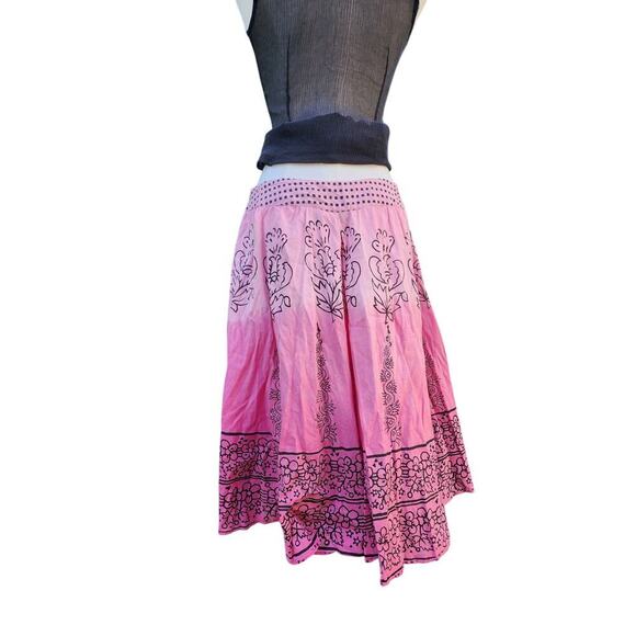 Vtg Y2k Pink Ombre Polka Dot Paisley Barbie Floral Kawaii Flowy Cotton Skirt M - Picture 5 of 8